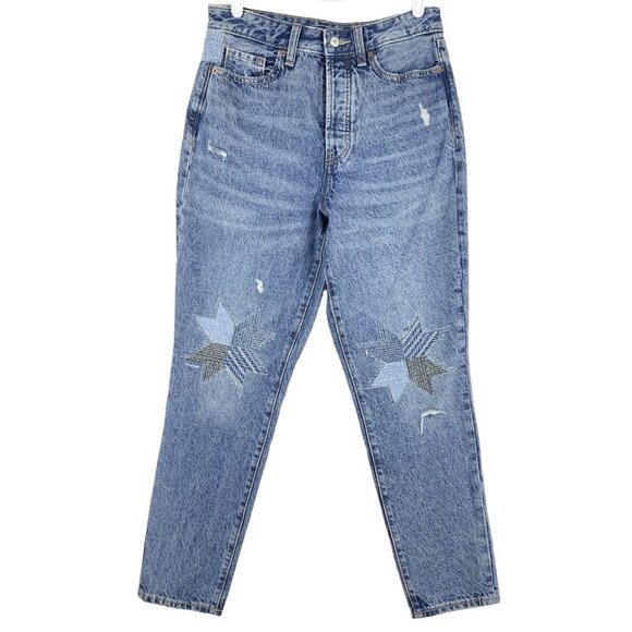 Old Navy Womens Denim Jeans Size 4 Distressed High Rise Straight Leg Cotton Blue - Picture 1 of 11